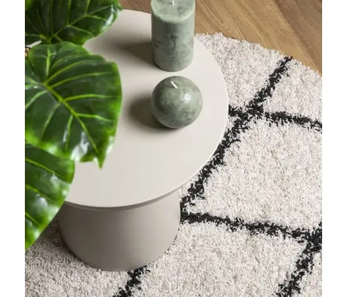 Paklājs Pamplona, Ø 280 Cm, Shaggy, Moderns, Krēmkrāsu Un Melns Vidaxl