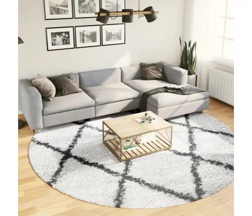 Paklājs Pamplona, Ø 280 Cm, Shaggy, Moderns, Krēmkrāsu Un Melns Vidaxl