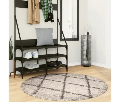 Kõrge Narmaga Vaip "Pamplona", Beež/Antratsiit, Ø 120 Cm