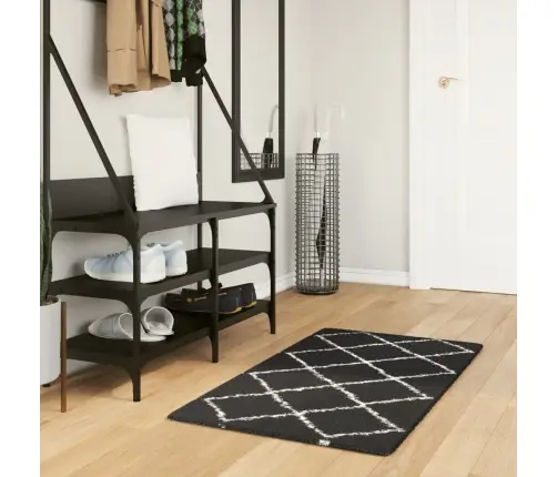 Paklājs Pamplona, 60X110 Cm, Shaggy, Moderns Melns Ar Krēmkrāsu Vidaxl