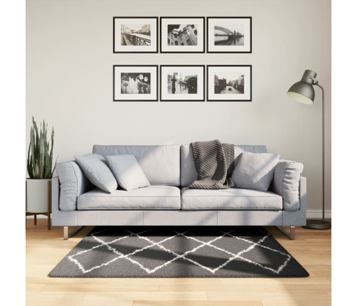 Paklājs Pamplona, 120X120 Cm, Shaggy Moderns Melns Ar Krēmkrāsu Vidaxl