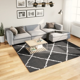 Paklājs Pamplona, 240X240 Cm, Shaggy Moderns Melns Ar Krēmkrāsu Vidaxl