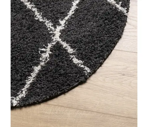Kõrge Narmaga Shaggy Vaip "Pamplona", Must/Kreemjas, Ø 100 Cm