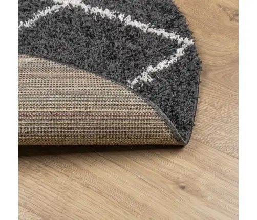 Kõrge Narmaga Shaggy Vaip "Pamplona", Must/Kreemjas, Ø 100 Cm