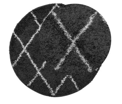 Kõrge Narmaga Shaggy Vaip "Pamplona", Must/Kreemjas, Ø 120 Cm