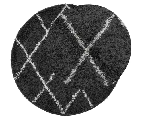 Kõrge Narmaga Shaggy Vaip "Pamplona", Must/Kreemjas, Ø 160 Cm