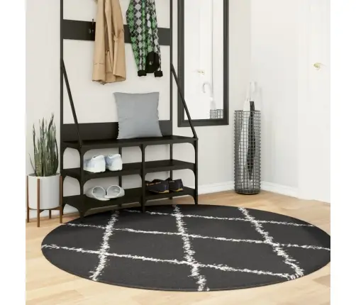 Kõrge Narmaga Shaggy Vaip "Pamplona", Must/Kreemjas, Ø 160 Cm