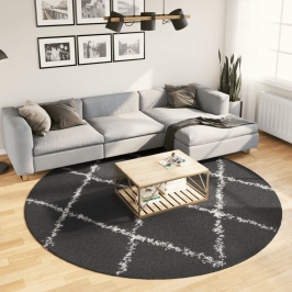 Paklājs Pamplona, Ø 240 Cm, Shaggy, Moderns, Melns Ar Krēmkrāsu Vidaxl