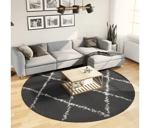 Paklājs Pamplona, Ø 240 Cm, Shaggy, Moderns, Melns Ar Krēmkrāsu Vidaxl