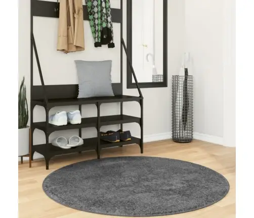 Paklājs Oviedo, Īsa Spalva, Antracītpelēks, Ø 120 Cm Vidaxl