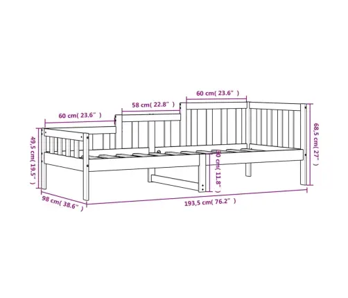 Päevavoodi, Must, 90 X 190 cm Männipuit