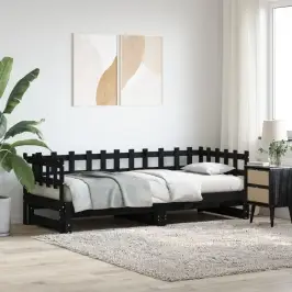 Väljatõmmatav Päevavoodi, Must, 2 X (90X200) cm Männipuit