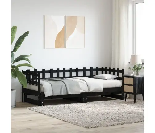 Väljatõmmatav Päevavoodi, Must, 2 X (90X200) cm Männipuit Väljatõmmatav Päevavoodi, Must, 2 X (90X200) cm Männipuit