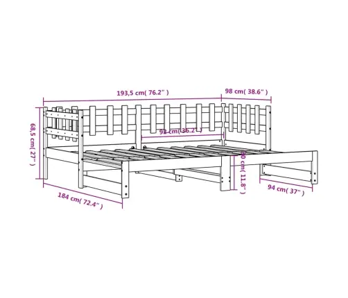 Ištraukiama Lova, Balta, 2X(90X190)cm Pušies Medienos Masyvas