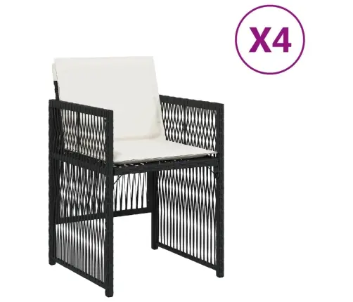 Sodo Kėdės Su Pagalvėlėmis, 4Vnt., Juodos Spalvos, Poliratanas