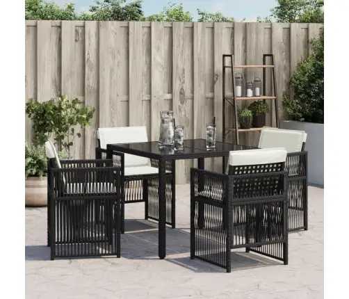 Sodo Kėdės Su Pagalvėlėmis, 4Vnt., Juodos Spalvos, Poliratanas