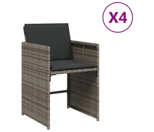 Sodo Kėdės Su Pagalvėlėmis, 4Vnt., Pilkos Spalvos, Poliratanas