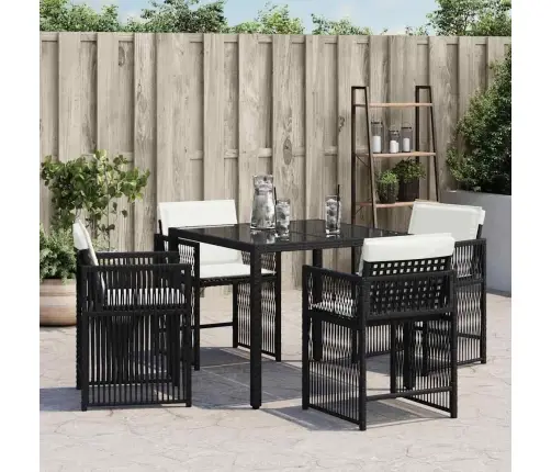 Sodo Kėdės Su Pagalvėlėmis, 4Vnt., Juodos Spalvos, Poliratanas Sodo Kėdės Su Pagalvėlėmis, 4Vnt., Juodos Spalvos, Poliratanas