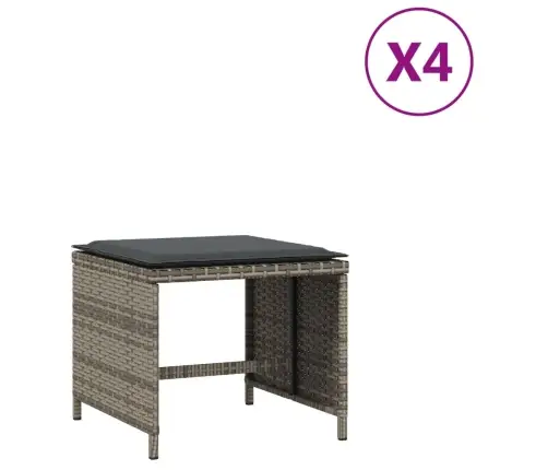 Taburetės Su Pagalvėmis, 4Vnt., Pilkos, 41X41X36cm Poliratanas