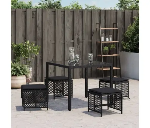 Taburetės Su Pagalvėmis, 4Vnt., Juodos, 41X41X36cm Poliratanas