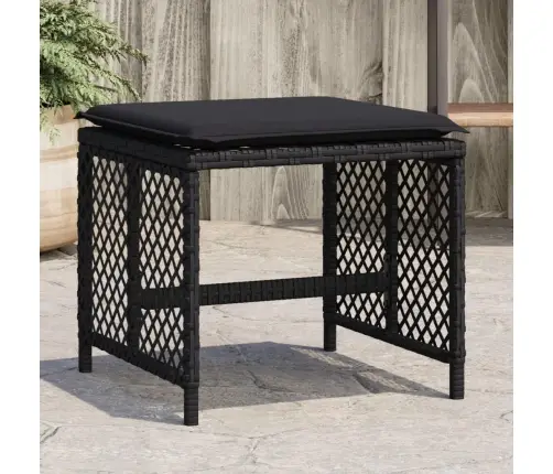 Taburetės Su Pagalvėmis, 4Vnt., Juodos, 41X41X36cm Poliratanas