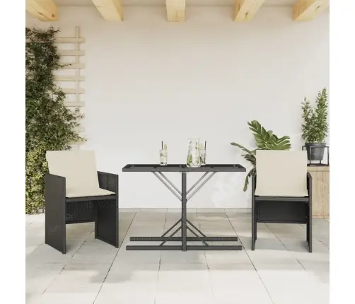 3-Daļīgs Bistro Mēbeļu Komplekts, Matrači, Melna Pe Rotangpalma Vidaxl