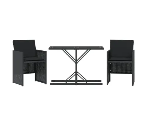 3-Daļīgs Bistro Mēbeļu Komplekts, Matrači, Melna Pe Rotangpalma Vidaxl