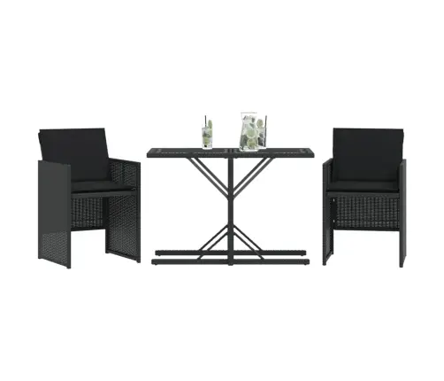 3-Daļīgs Bistro Mēbeļu Komplekts, Matrači, Melna Pe Rotangpalma Vidaxl