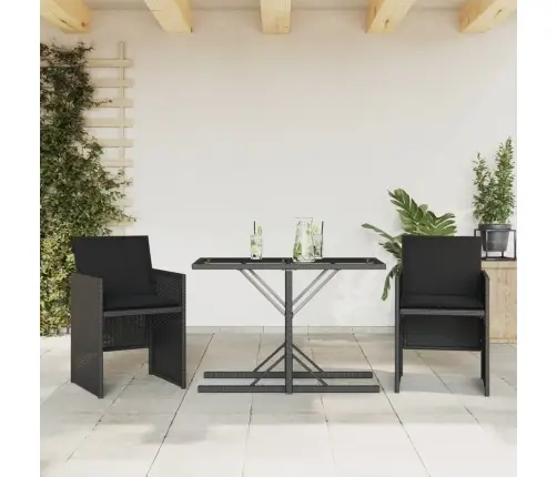 3-Daļīgs Bistro Mēbeļu Komplekts, Matrači, Melna Pe Rotangpalma Vidaxl