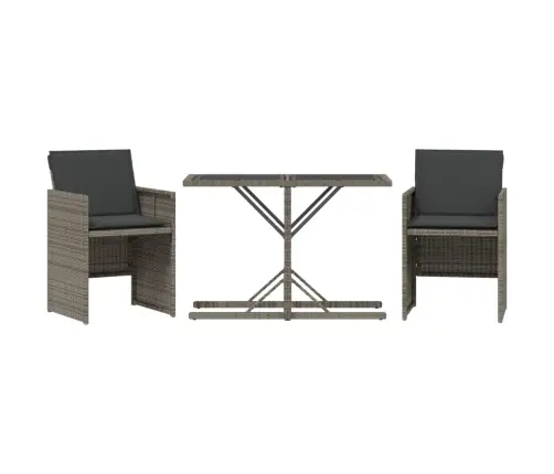 3-Daļīgs Bistro Mēbeļu Komplekts, Matrači,Pelēka Pe Rotangpalma Vidaxl