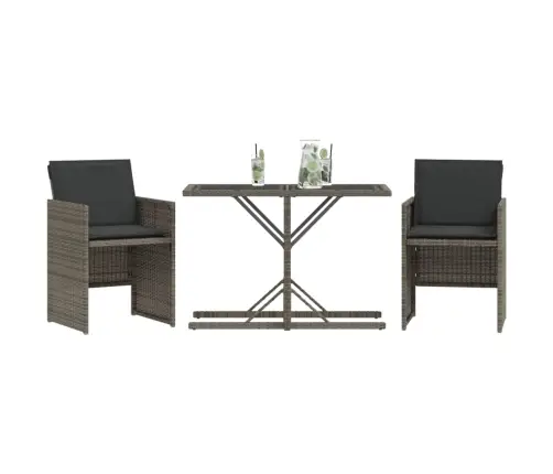 3-Daļīgs Bistro Mēbeļu Komplekts, Matrači,Pelēka Pe Rotangpalma Vidaxl