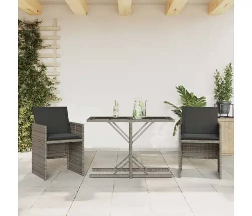3-Daļīgs Bistro Mēbeļu Komplekts, Matrači,Pelēka Pe Rotangpalma Vidaxl