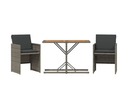 3-Daļīgs Bistro Mēbeļu Komplekts, Matrači,Pelēka Pe Rotangpalma Vidaxl