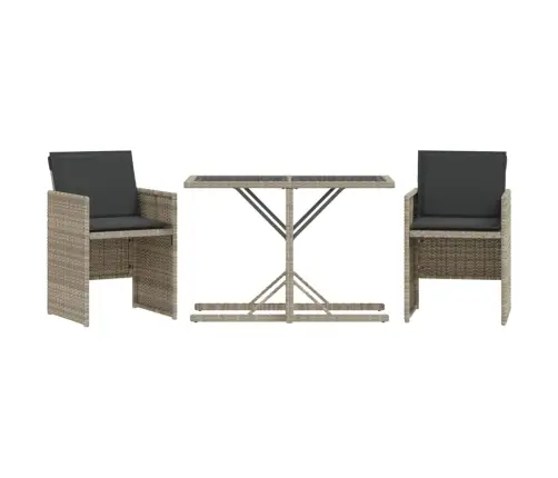 3-Daļīgs Bistro Mēbeļu Komplekts, Matrači,Pelēka Pe Rotangpalma Vidaxl