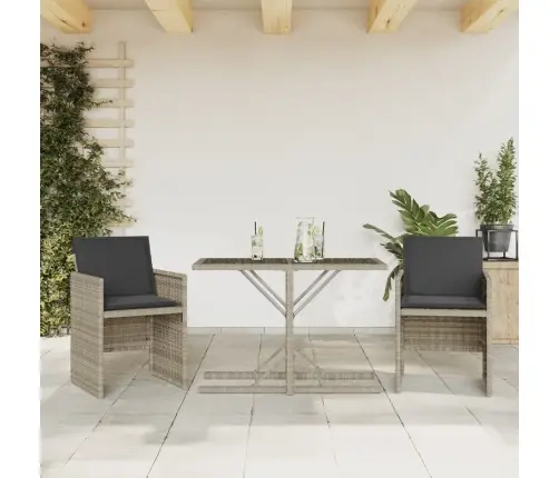 3-Daļīgs Bistro Mēbeļu Komplekts, Matrači,Pelēka Pe Rotangpalma Vidaxl