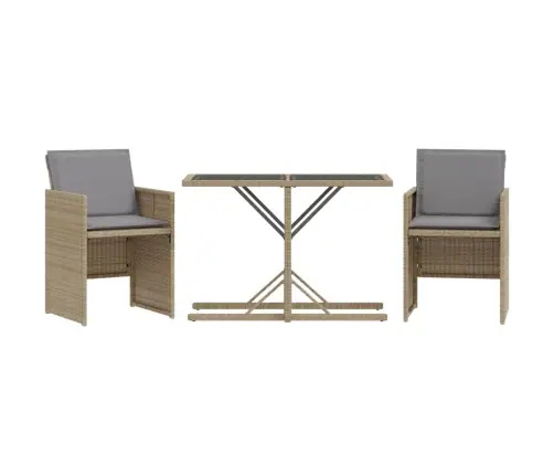 3-Daļīgs Bistro Mēbeļu Komplekts, Matrači, Bēša Pe Rotangpalma Vidaxl