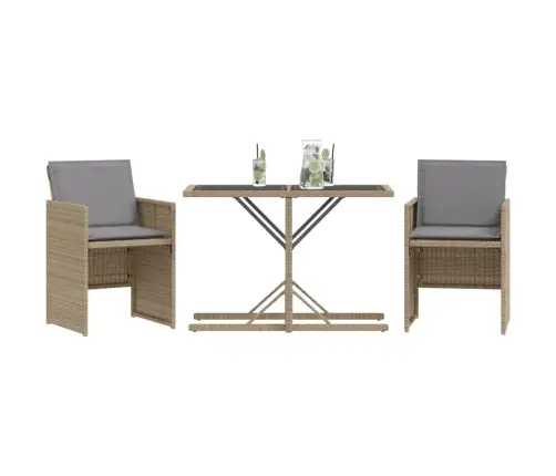 3-Daļīgs Bistro Mēbeļu Komplekts, Matrači, Bēša Pe Rotangpalma Vidaxl