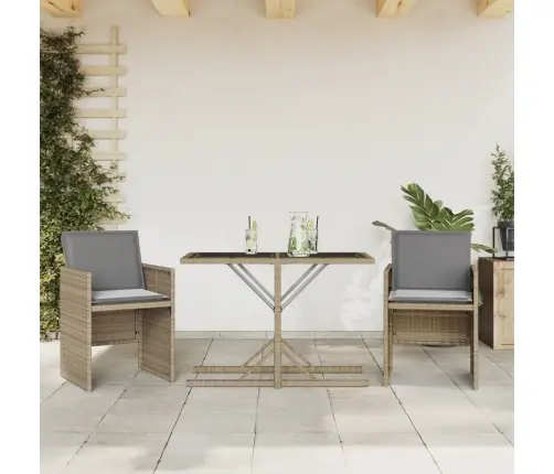 3-Daļīgs Bistro Mēbeļu Komplekts, Matrači, Bēša Pe Rotangpalma Vidaxl