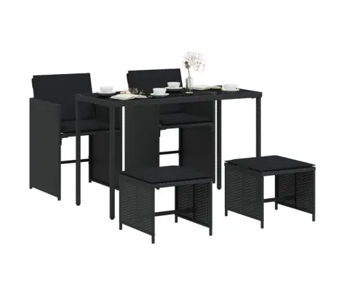 5-Daļīgs Dārza Mēbeļu Komplekts, Matrači, Melna Pe  Rotangpalma Vidaxl