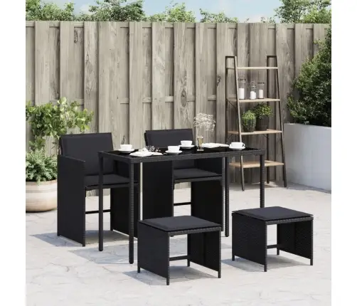 5-Daļīgs Dārza Mēbeļu Komplekts, Matrači, Melna Pe  Rotangpalma Vidaxl