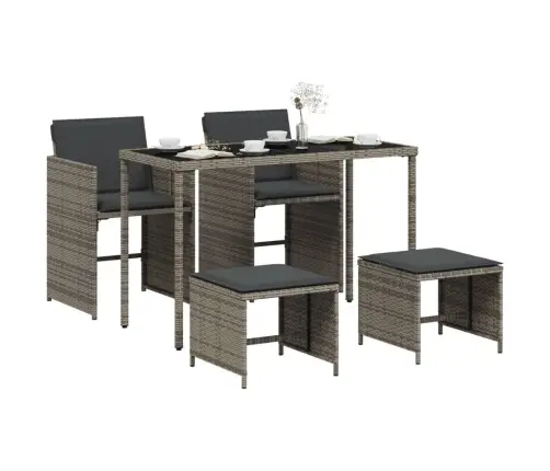 5-Daļīgs Dārza Mēbeļu Komplekts, Matrači, Pelēka Pe Rotangpalma Vidaxl