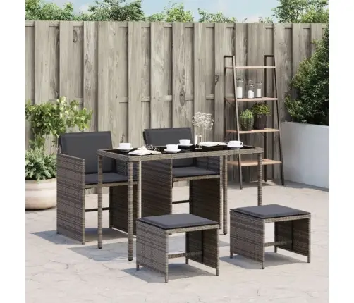 5-Daļīgs Dārza Mēbeļu Komplekts, Matrači, Pelēka Pe Rotangpalma Vidaxl