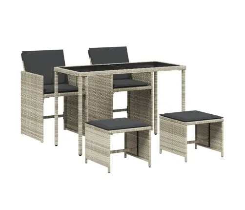 5-Daļīgs Dārza Mēbeļu Komplekts, Matrači,Gaiši Pelēka Pe Pinums Vidaxl