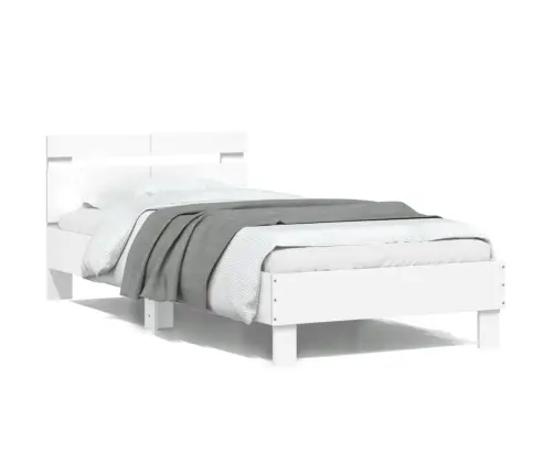 Gultas Rāmis Ar Galvgali, Balts, 100X200 Cm, Inženierijas Koks Vidaxl