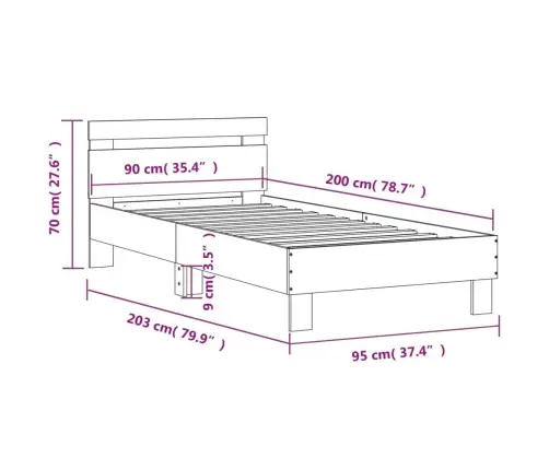 Voodiraam Peatsiga, Sonoma Tamm, 90 X 200 cm Tehispuit