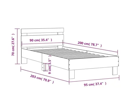 Gulta Bez Matrača, Ar Galvgali, Ozola Krāsa, 90X200 Cm Vidaxl Gulta Bez Matrača, Ar Galvgali, Ozola Krāsa, 90X200 Cm Vidaxl