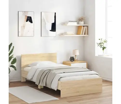 Gultas Rāmis Ar Galvgali, Ozola, 100X200 Cm, Inženierijas Koks Vidaxl