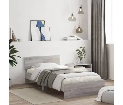 Gultas Rāmis Ar Galvgali, Pelēka Ozola, 100X200 Cm Vidaxl