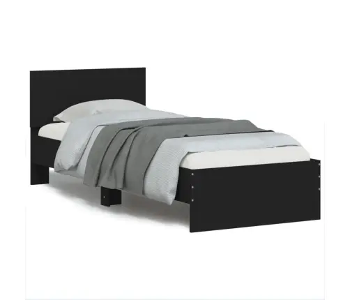 Gultas Rāmis Ar Galvgali, Melns, 90X200 Cm, Inženierijas Koks Vidaxl