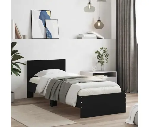 Gultas Rāmis Ar Galvgali, Melns, 75X190 Cm, Inženierijas Koks Vidaxl